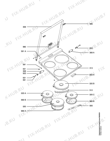 Взрыв-схема плиты (духовки) Aeg 10006FF-W - Схема узла Electrical cooking plates